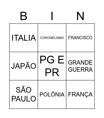 REVISÃO DO II BIMESTRE Bingo Card