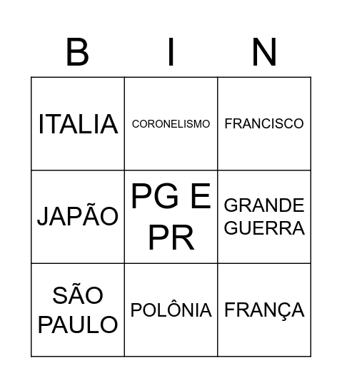 REVISÃO DO II BIMESTRE Bingo Card