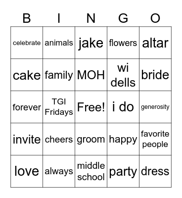 Bridal Bingo Card