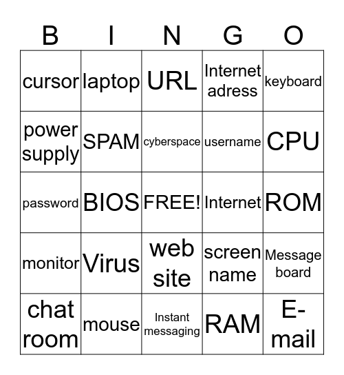 computer science bingo Card