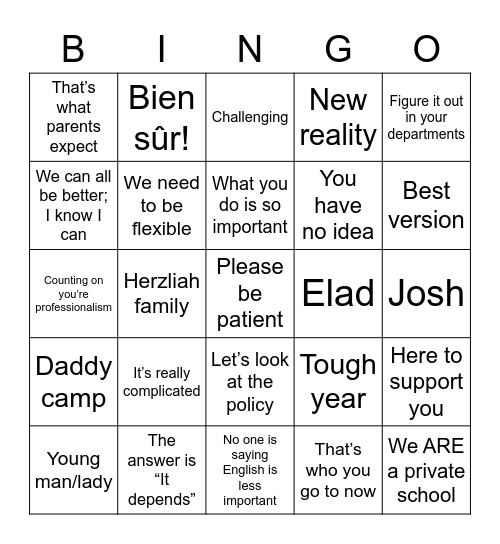 Back2bs Bingo Card