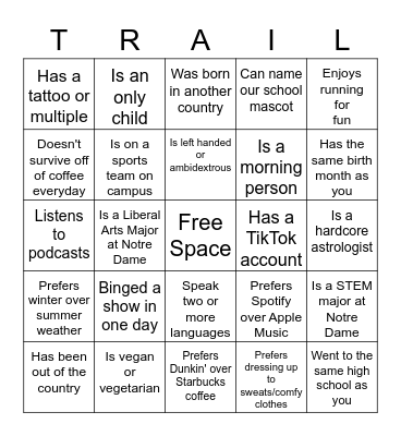 Find Someone Who... Bingo Card