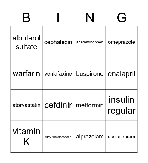 MEDS MEDS MEDS Bingo Card