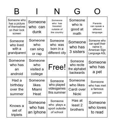 Seed School Human Bingo Card
