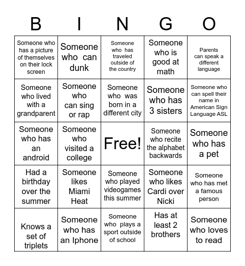 Seed School Human Bingo Card