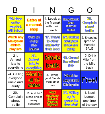 Malaysian Bingo Card