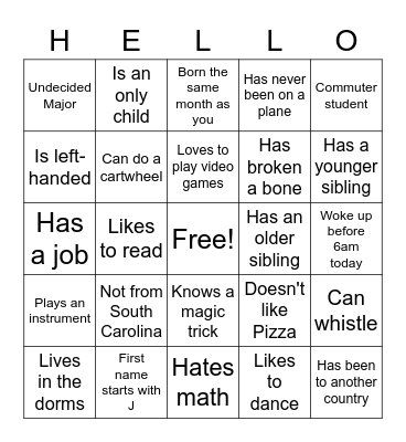 Get to know you bingo! Bingo Card