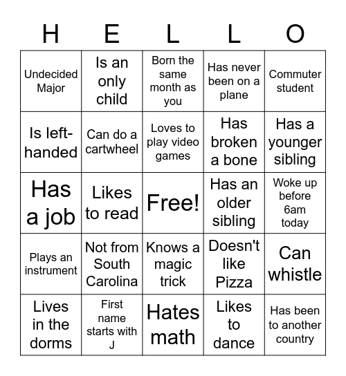 Get to know you bingo! Bingo Card