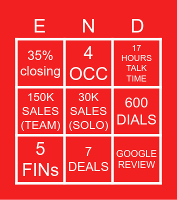 PMG SALES BINGO Card