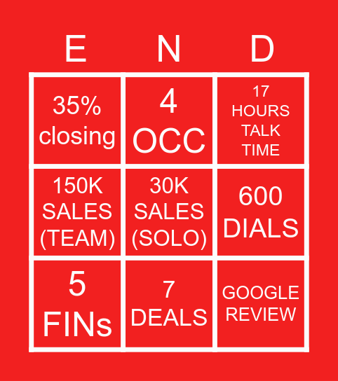 PMG SALES BINGO Card