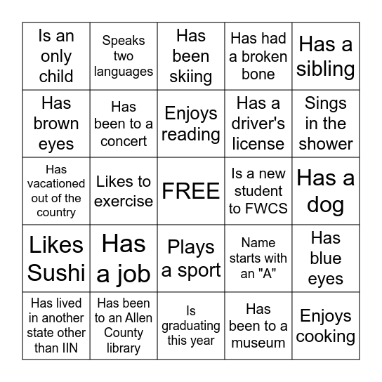 "Get to Know You" Bingo Card