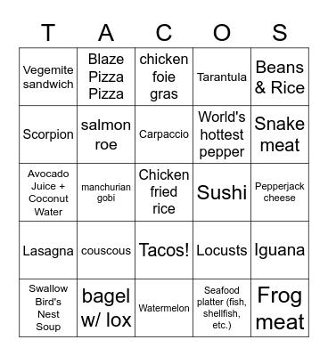 Foods??? Bingo Card