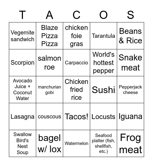 Foods??? Bingo Card
