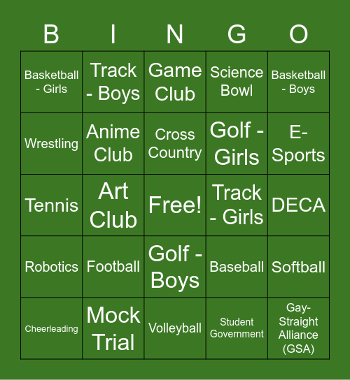 Activity Fair Bingo Card