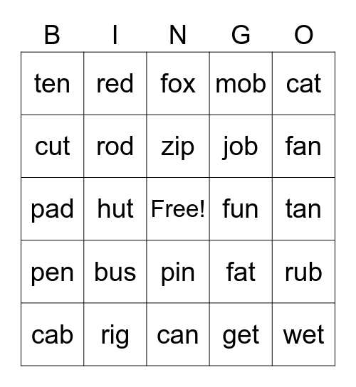 easy words Bingo Card