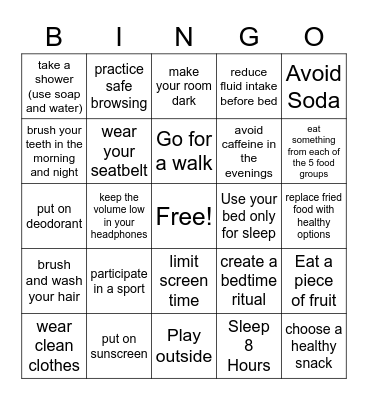 Ideal Health Practices Bingo Card