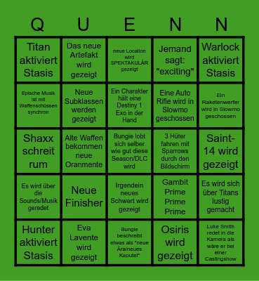 Witch Queen Showcase Bingo Card
