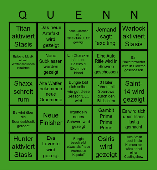 Witch Queen Showcase Bingo Card