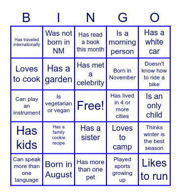 Find Someone Who Bingo Card