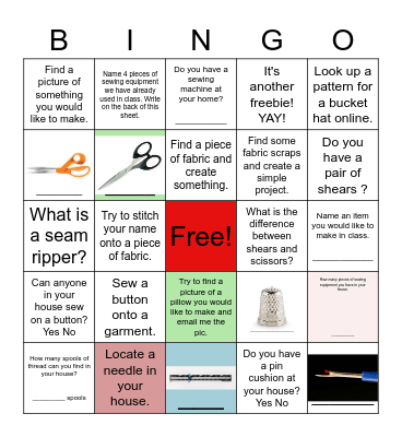 SEWING BINGO Card