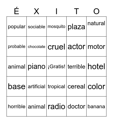 Los Cognados Bingo Card