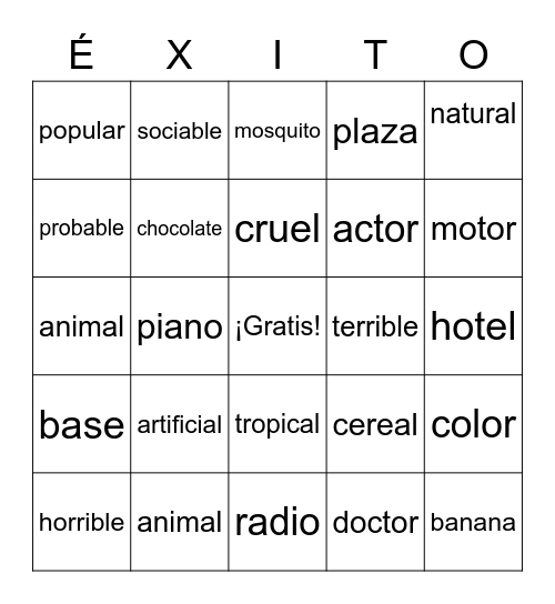 Los Cognados Bingo Card
