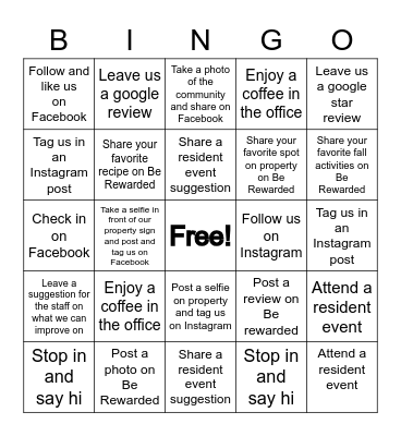 Greens at Van de Water Bingo Card