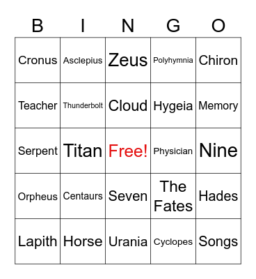 Greek Mythology Bingo Card