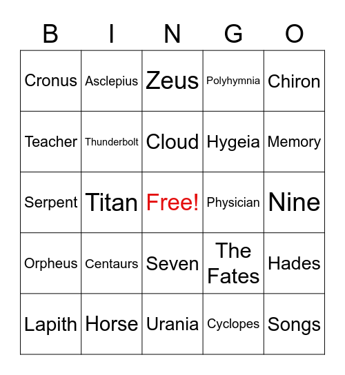 Greek Mythology Bingo Card