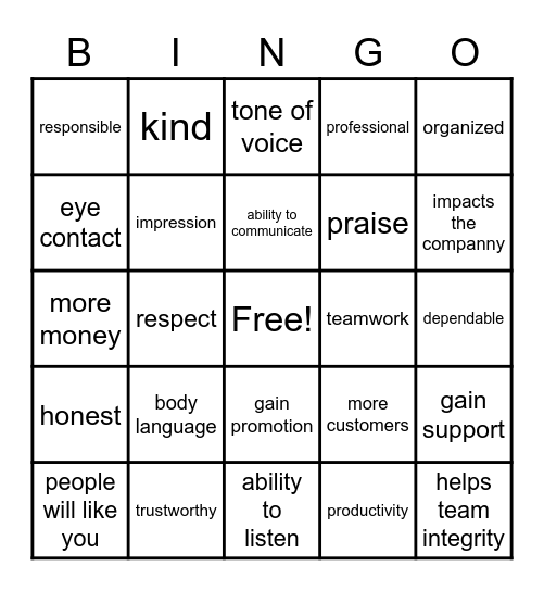 Impression at work Bingo Card