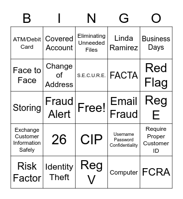 ID Theft Red Flags Bingo Card