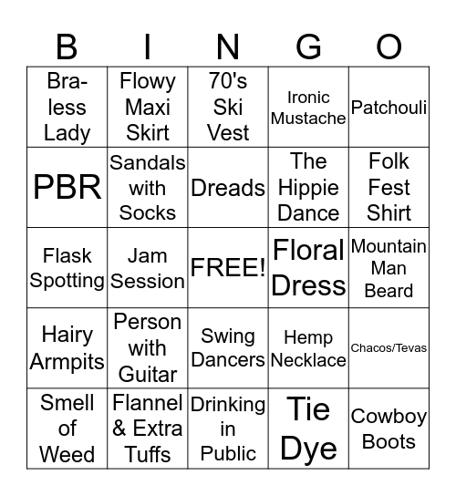 Folk Fest Bar Bingo Card