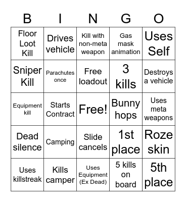 Warzone spectate bingo Card