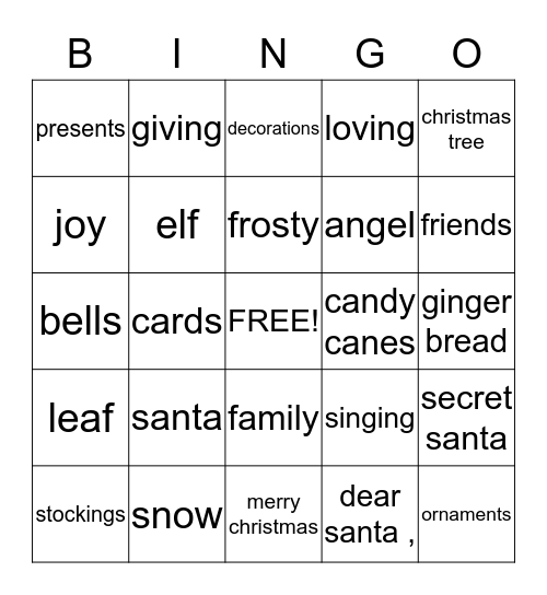 christmas  Bingo Card