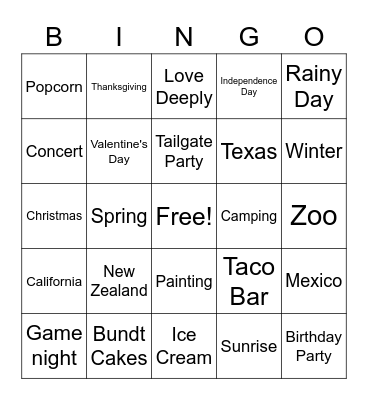 Team Mandidi's Game Bingo Card