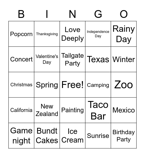 Team Mandidi's Game Bingo Card