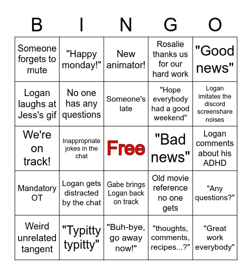 Monday Podcast Bingo Card