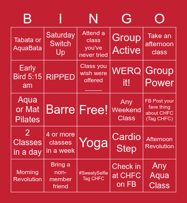 Group Fitness BINGO Card