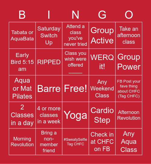 Group Fitness BINGO Card