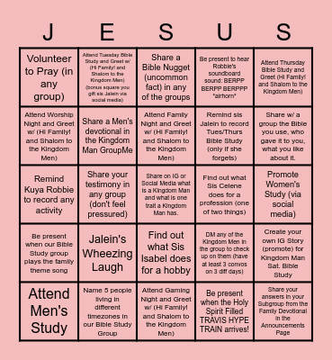 Kingdom Men Jesus Bingo Card