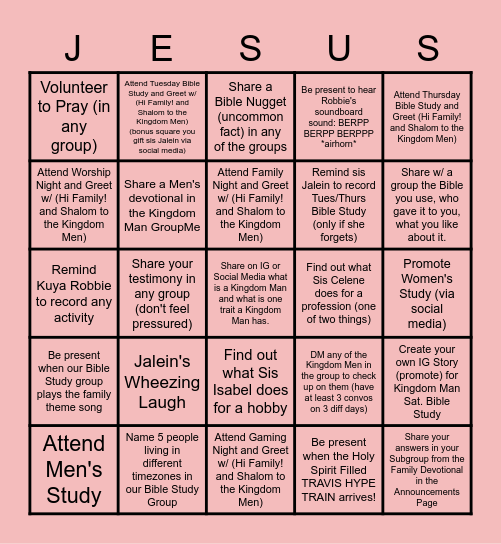 Kingdom Men Jesus Bingo Card