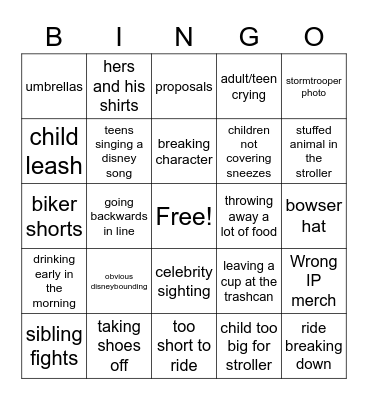 Disney Bingo Card