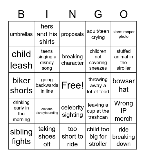 Disney Bingo Card