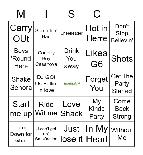 JUKEBOX BINGO 082321 MISC Bingo Card