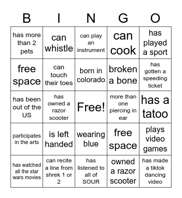 Bestie Bingo Card