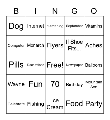 Rod's Birthday Bingo Card