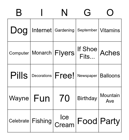 Rod's Birthday Bingo Card