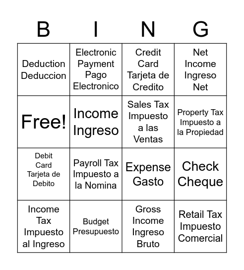 Financial Literacy G5 Bingo Card