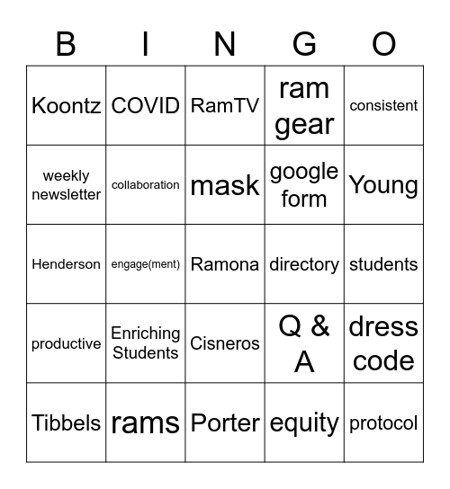 August 25, 2021 Bingo Card