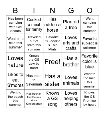 GIRL SCOUT BINGO Card